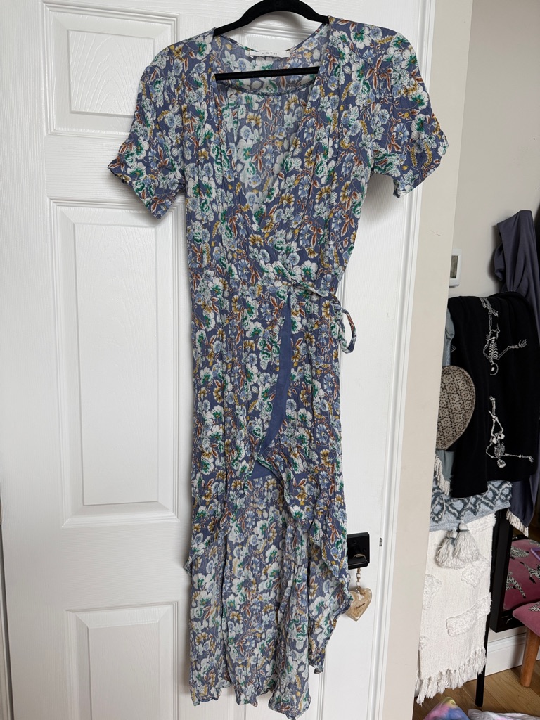 Astr Floral Maxi Wrap Dress In Blue, Green & White